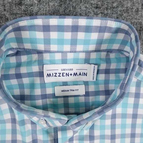 Mizzen+Main Shirt Mens Medium Plaid Leeward Trim Fit Button Down Summer Casual‎ - Picture 3 of 9